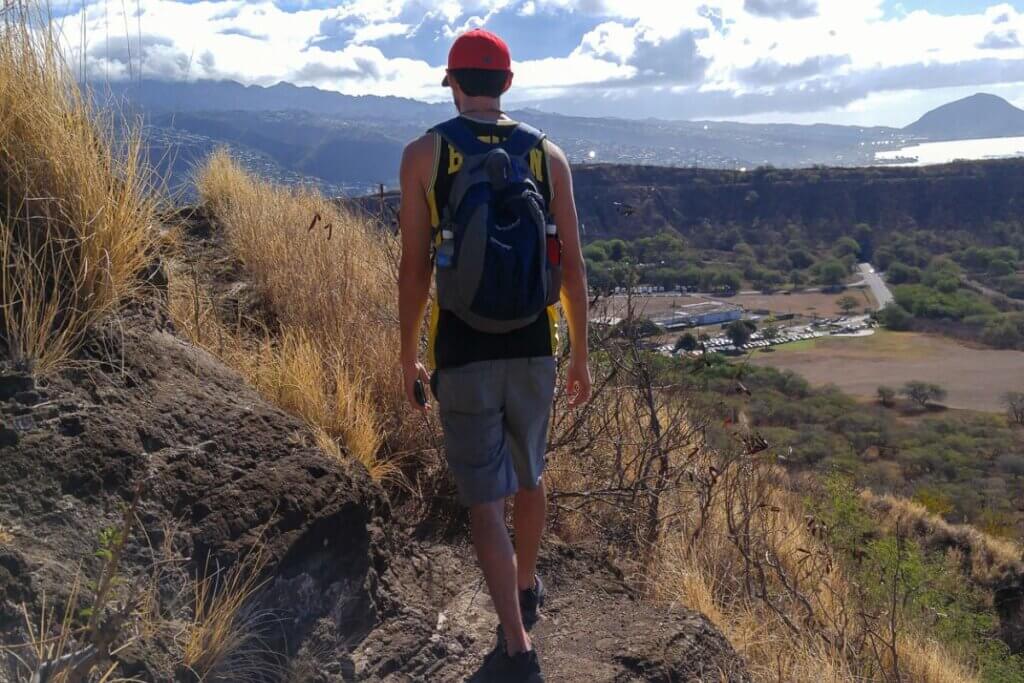 us hiking to the top of Diamond Head Crater