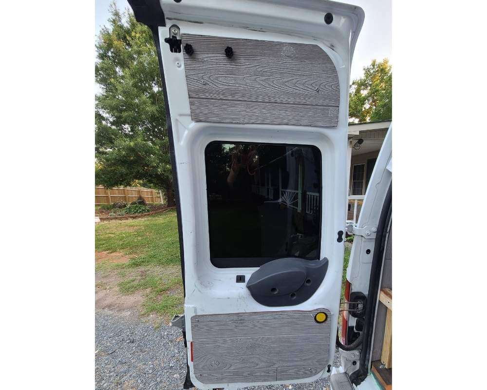 Decorating the doors in our Ford Transit Connect camper van