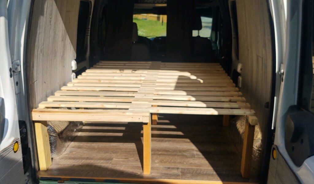 slat bed in the camper van. Used to raise the bed and keep warm in the winter time.