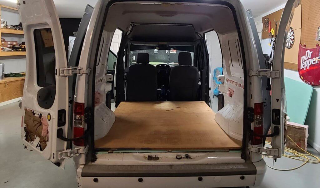 camper van subflooring with ply wood