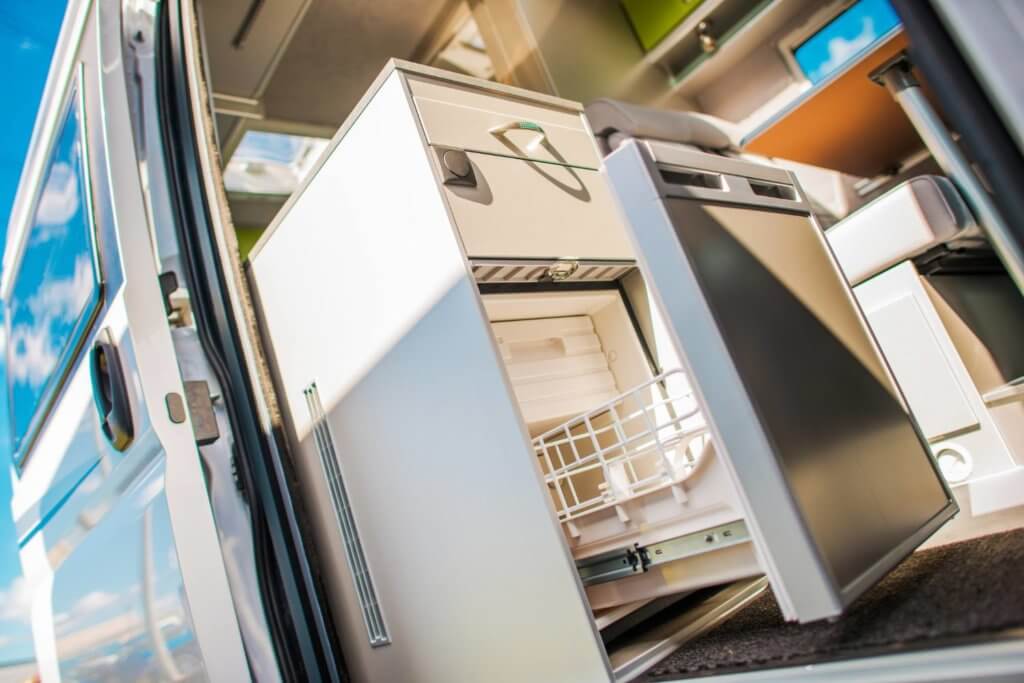 powering a camper van fridge. fridge under counter space

