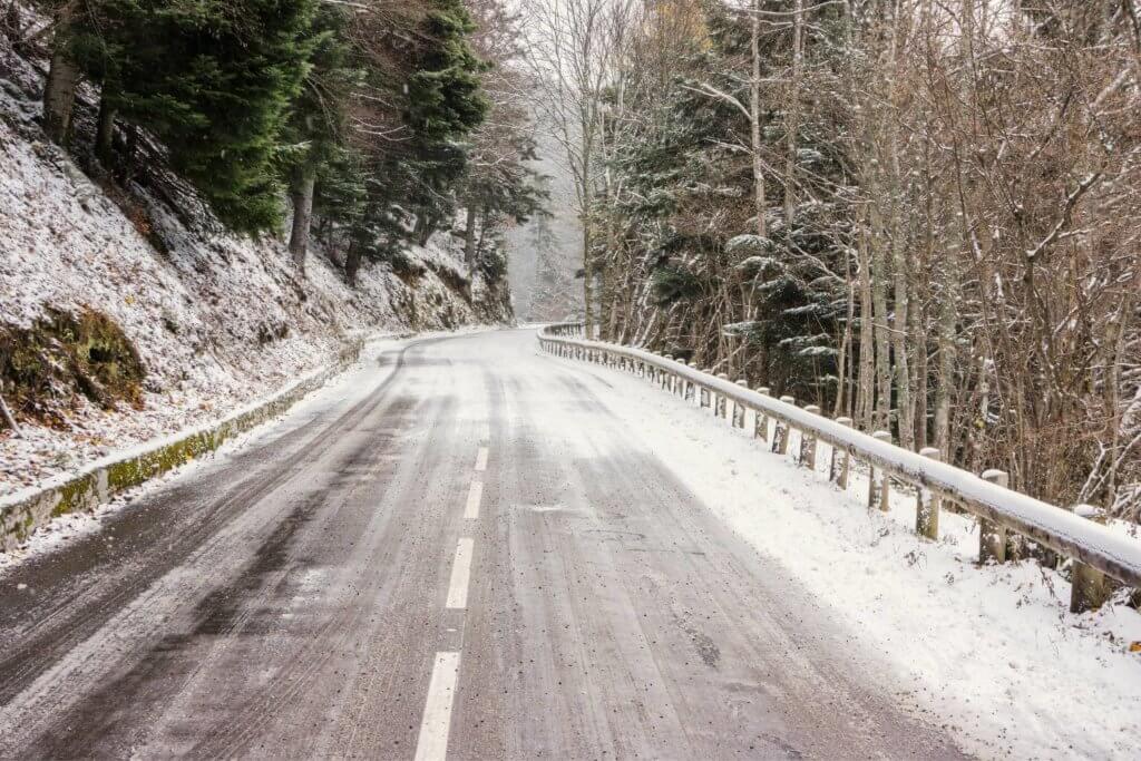 Winding snowy roads in the mountains