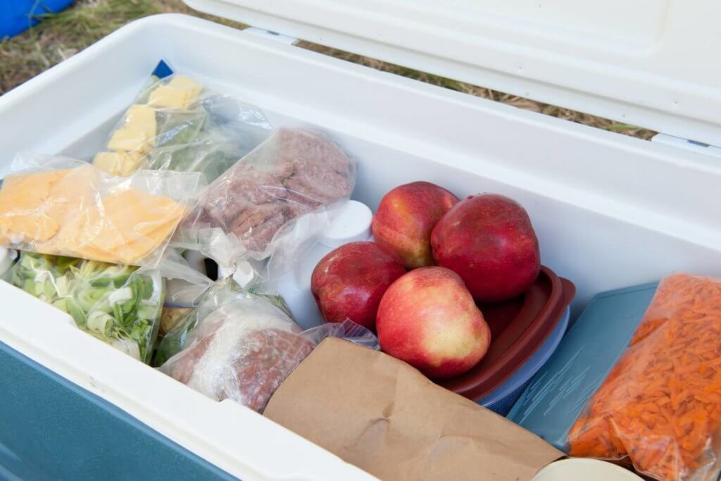 food inside a camping cooler