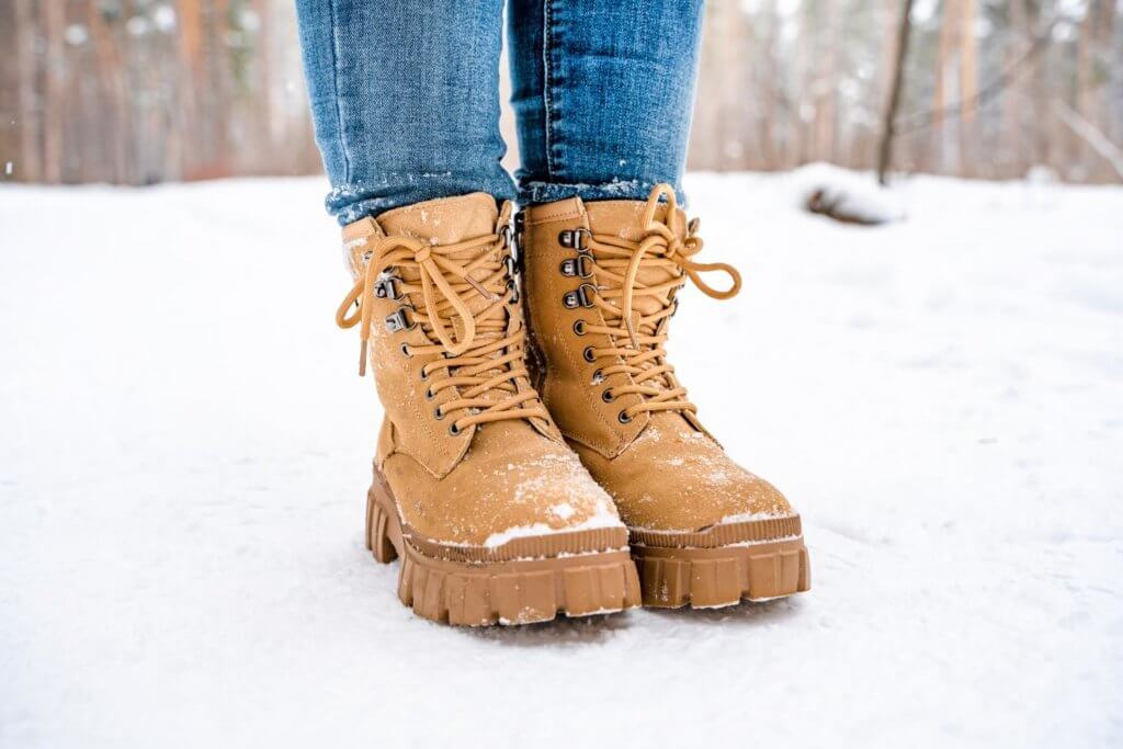 snow boots yellow brown colored