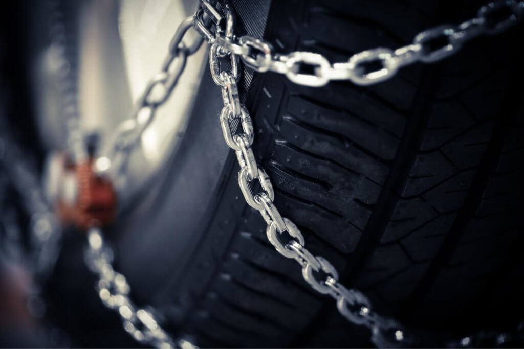 Chain on a close up tire