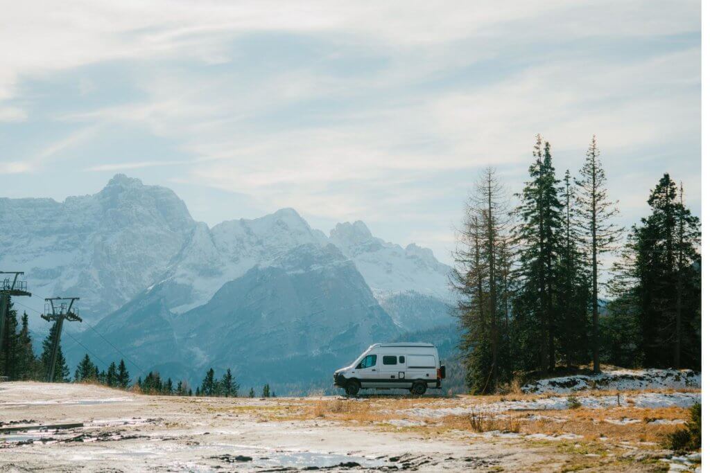camper van in winter scenery