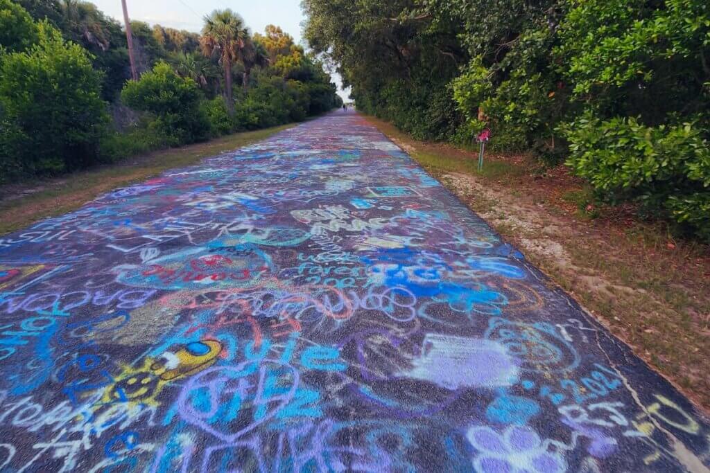 spray painted paved road that takes you to Morris Lighthouse