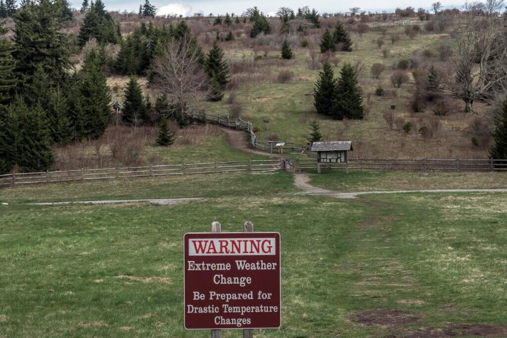 The hike that leads up to the Appalachian trial with a weather warning sign