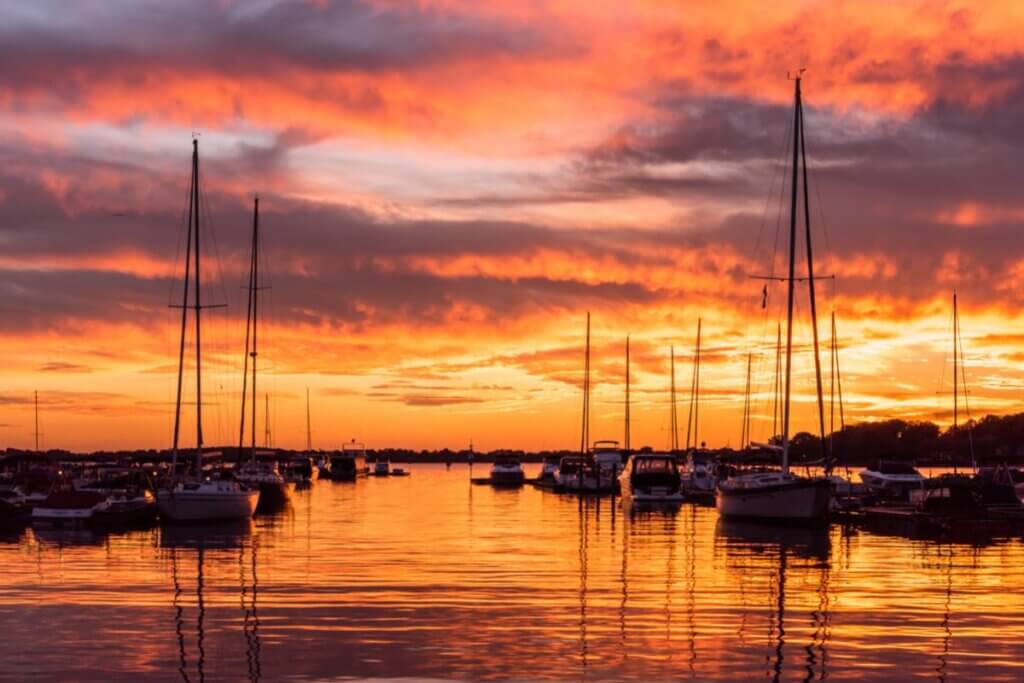 sunset at lake Norman's boat harbor