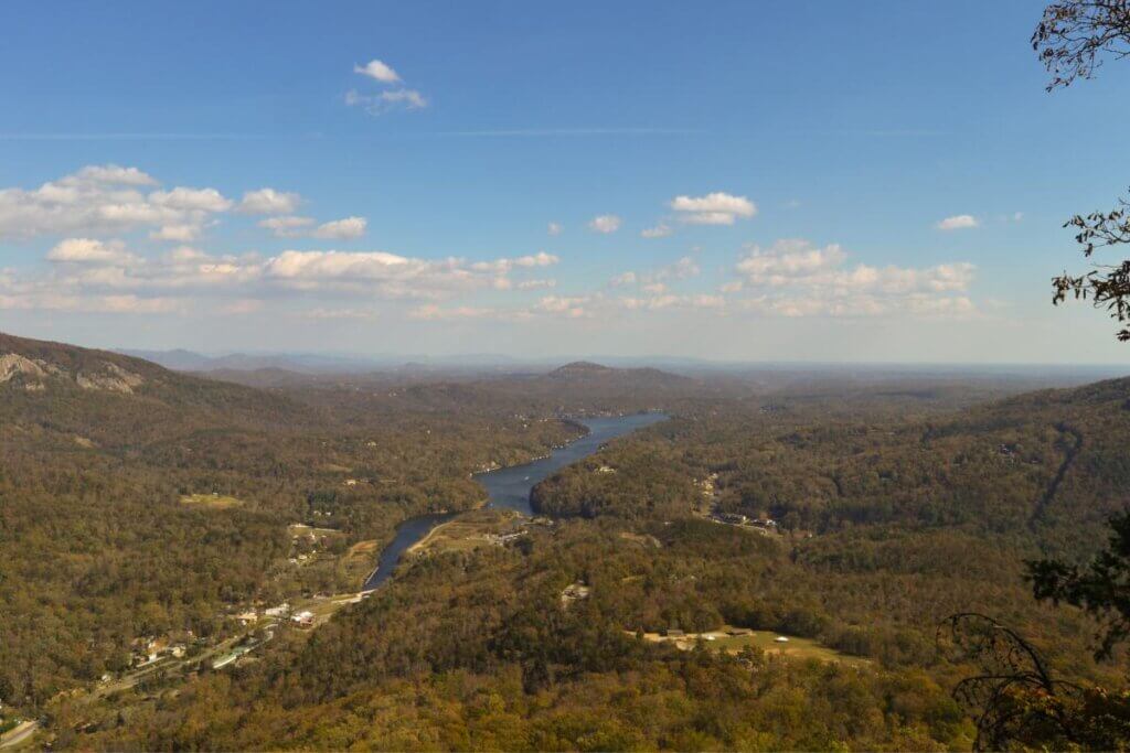 Overhead view of Lake Lure in NC