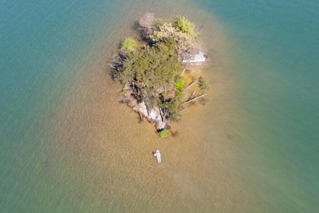 An Island at Belews Lake that shows how clear the water is for snorkeling