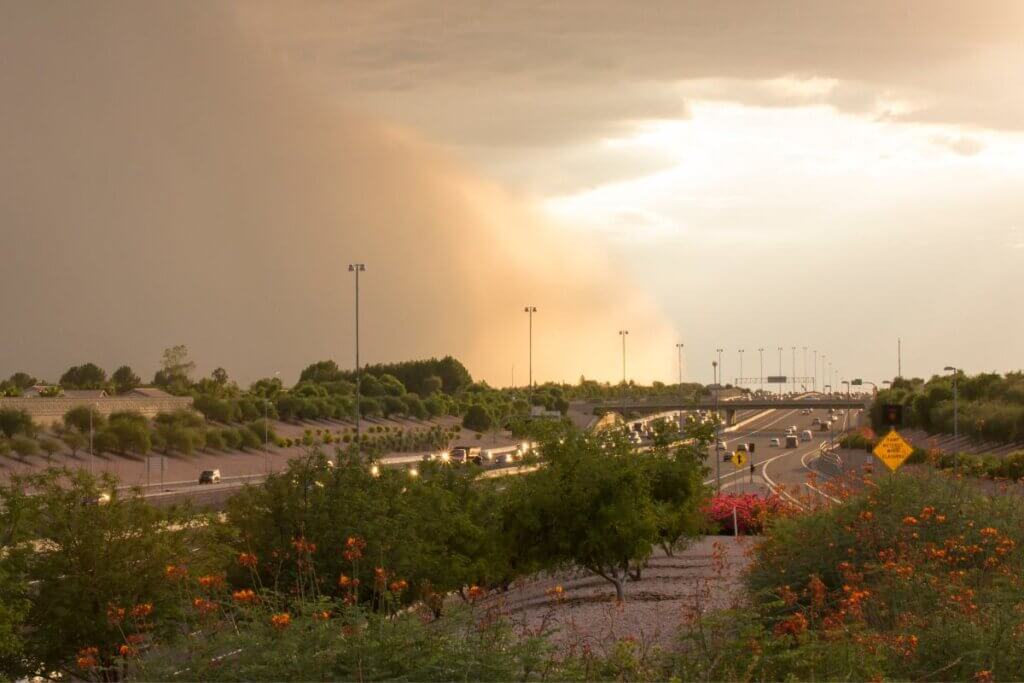 Dust storm in Arizona. Avoid this by pulling over on the side of the road 