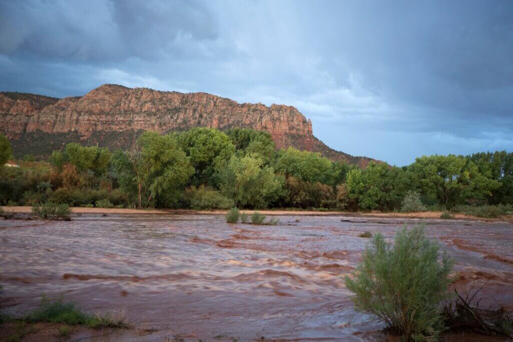 Flash flood sweeping through a valley in Arizona
