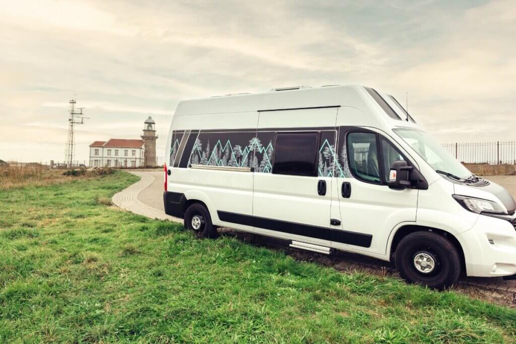 large capacity white van used for long haul traveling