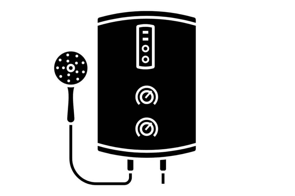 blank black picture of a water heater with a shower head attached