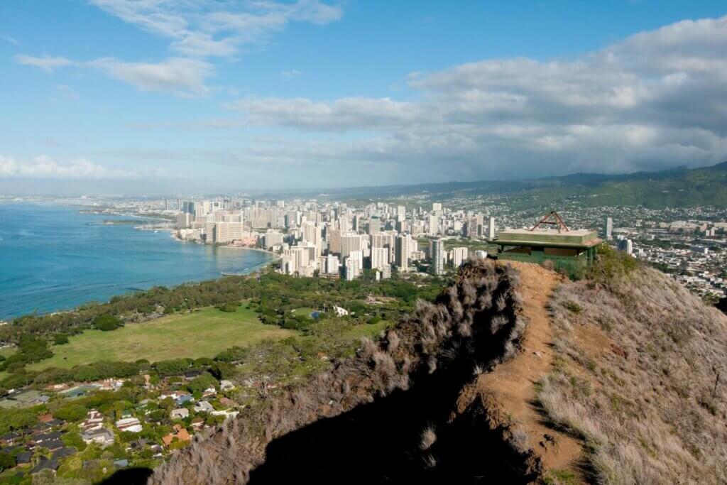 the top of Diamond Head Crater and walking path