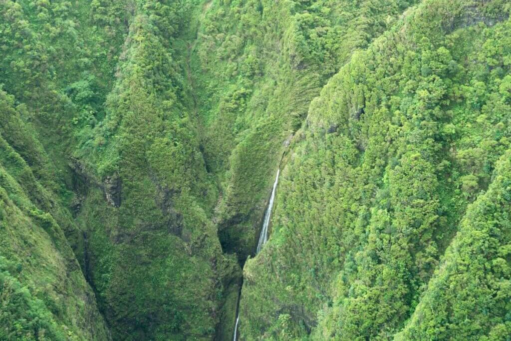 Overhead view of Sacred Falls in Oahu Hawaii