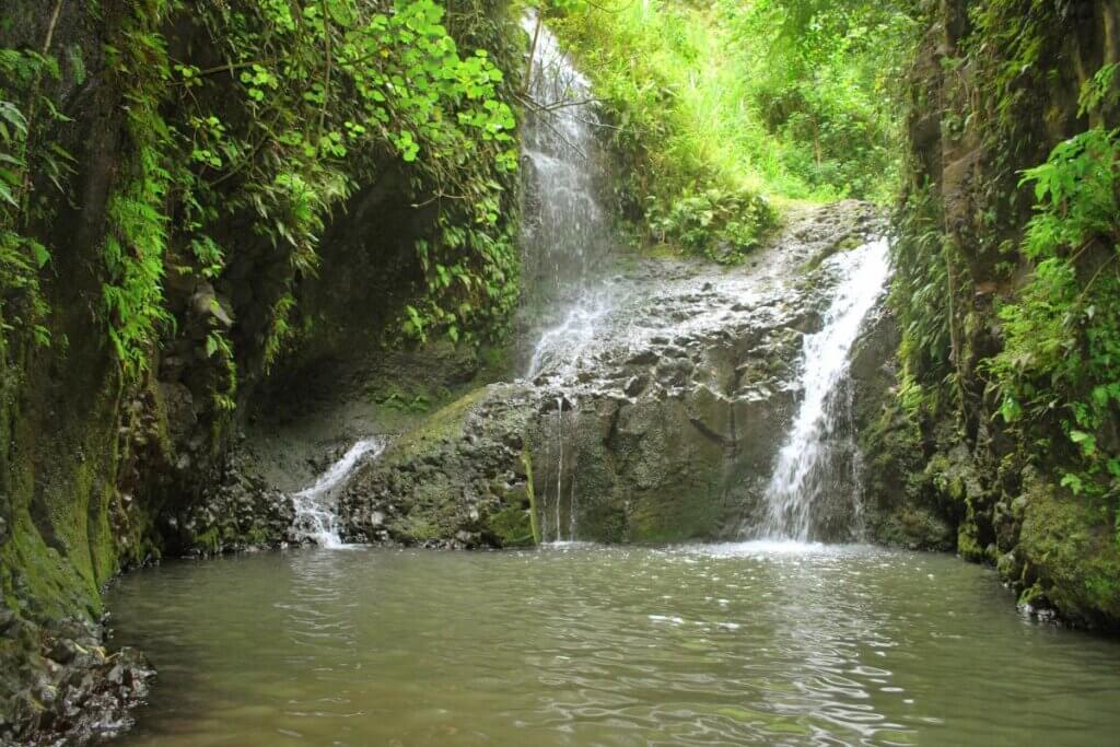 Front facing view of Maunawili waterfall in Oahu Hawaii