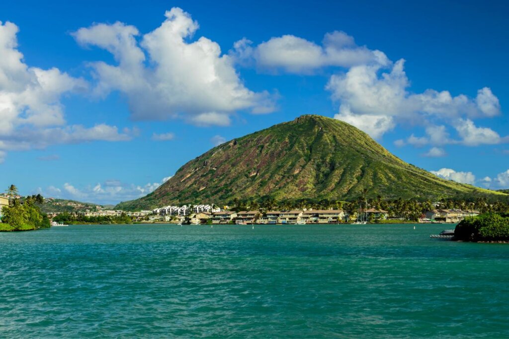 a view of Koko crater from the ocean of Oahu Hawaii