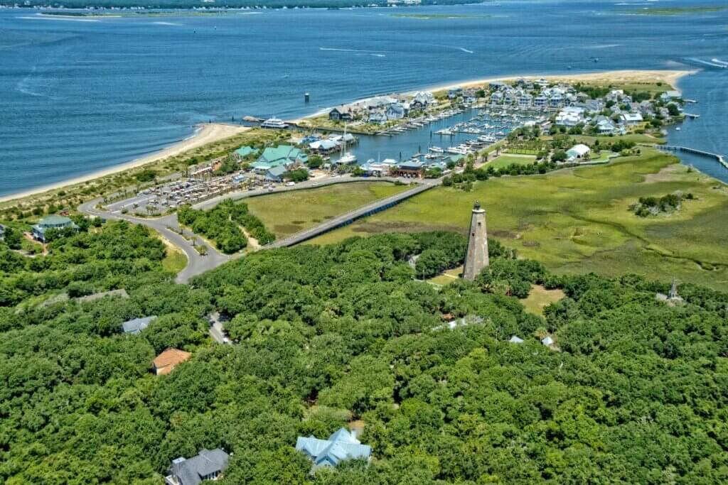 Overhead view of BaldHead Island near Oak Island