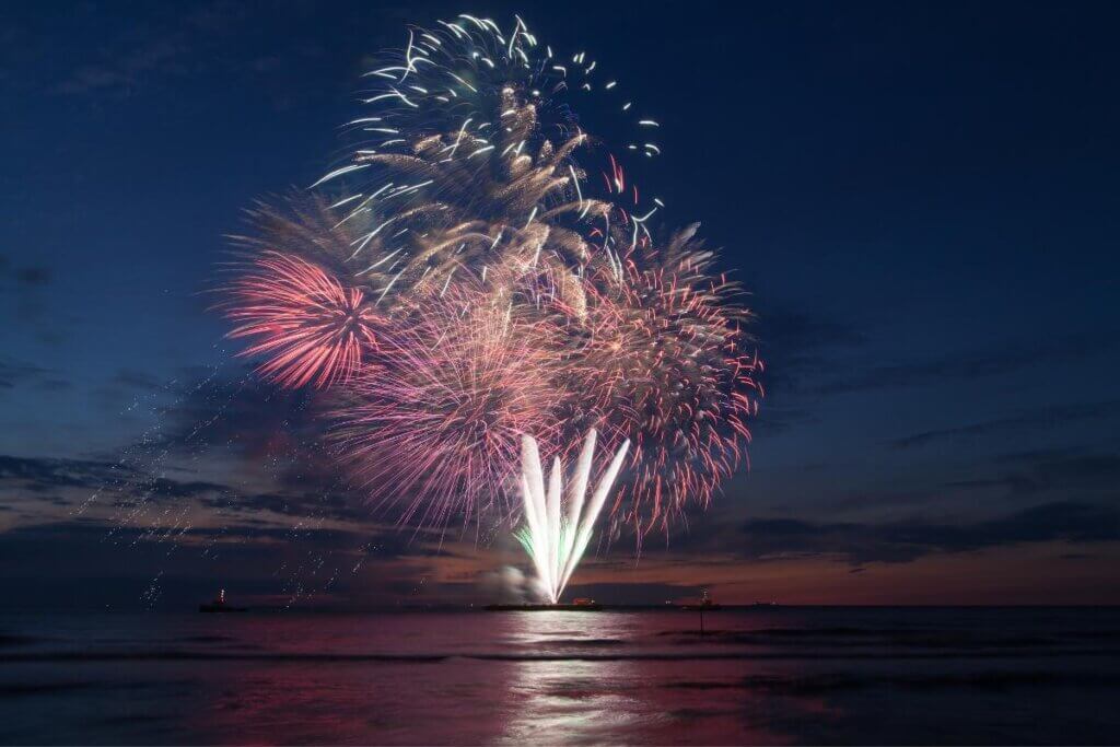 fireworks during the winter at the beach