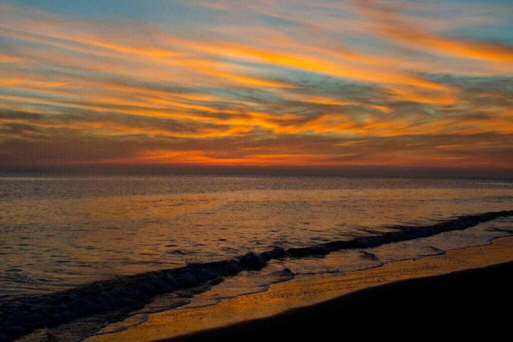 winter beach sunset